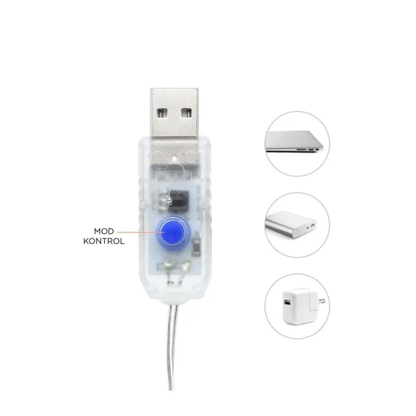 Lw-7 300 Ledli 10 Sarkıt Perde Led Işık, 8 Modlu Uzaktan Kumandalı, 3x3 Metre Peri Telli Led - 5