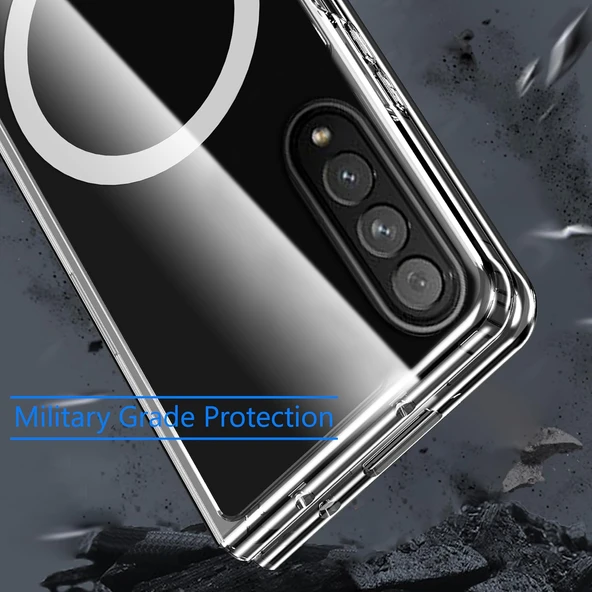 Samsung Galaxy Z Fold 3 Uyumlu Köşe Korumalı Darbe Emici Sert Sararmaz Şeffaf Magsafe Kılıf - 5