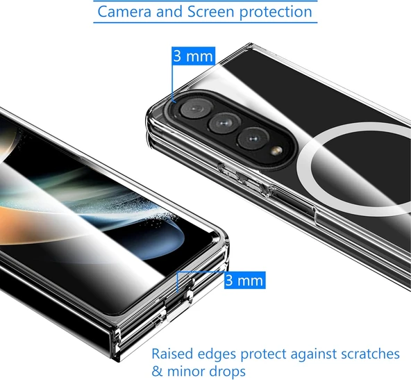 Samsung Galaxy Z Fold 3 Uyumlu Köşe Korumalı Darbe Emici Sert Sararmaz Şeffaf Magsafe Kılıf - 3