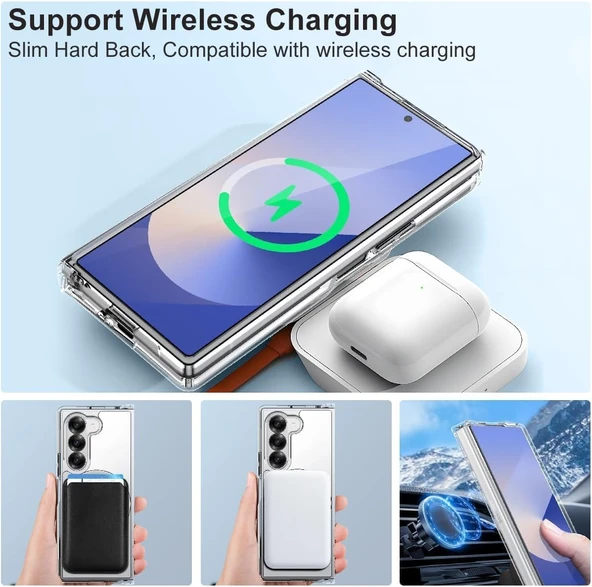 Samsung Galaxy Z Fold 6 Uyumlu Köşe Korumalı Darbe Emici Sert Sararmaz Şeffaf Magsafe Kılıf - 7