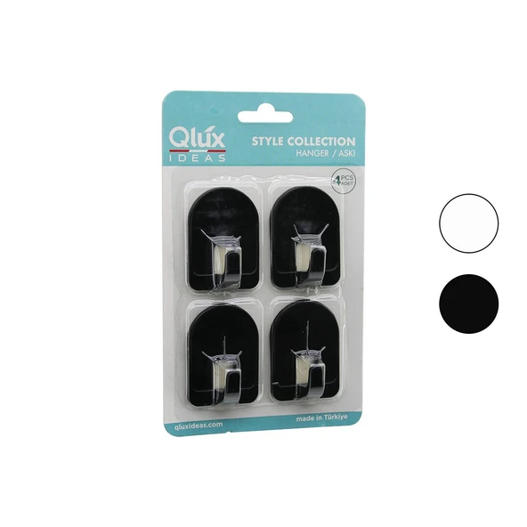 QLUX L-00950 4PCS DOME ASKI NO-2 KUBBELİ - SİYAH - BEYAZ - PLASTİK ASKI YAPIŞKANLI MONTAJ (4915)