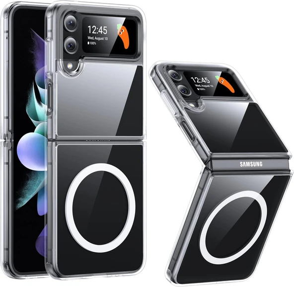 Samsung Galaxy Z Flip 4 Uyumlu Köşe Korumalı Darbe Emici Sert Sararmaz Şeffaf Magsafe Kılıf ürün görseli