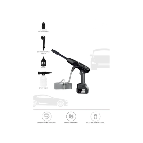 Akülü Şarjlı Yüksek Basınçlı Oto Araba Bahçe Yıkama,temizleme Su Sı