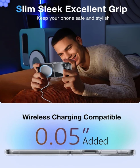 Samsung Galaxy Z Flip 4 Uyumlu Köşe Korumalı Darbe Emici Sert Sararmaz Şeffaf Magsafe Kılıf - Resim 7