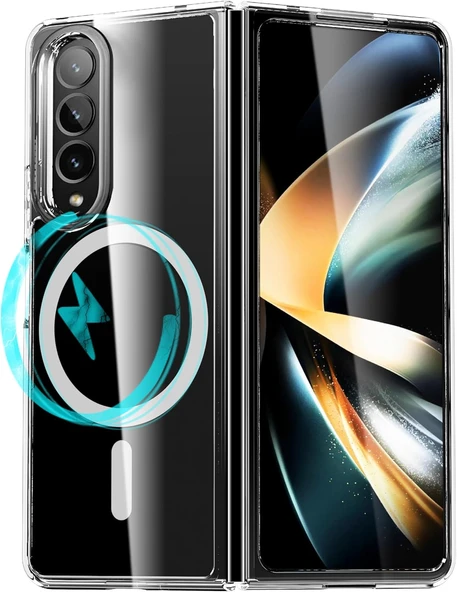 Samsung Galaxy Z Fold 3 Uyumlu Köşe Korumalı Darbe Emici Sert Sararmaz Şeffaf Magsafe Kılıf