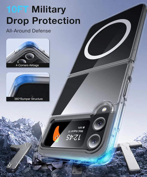 Samsung Galaxy Z Flip 4 Uyumlu Köşe Korumalı Darbe Emici Sert Sararmaz Şeffaf Magsafe Kılıf - Resim 6