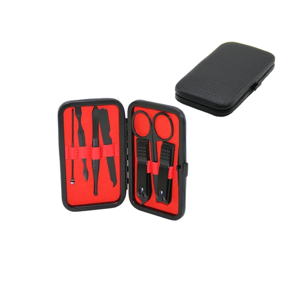 7 PCS - SİYAH MANİKÜR - PEDİKÜR SETİ SİYAH CÜZDAN MODELİ ÇANTALI (4915)