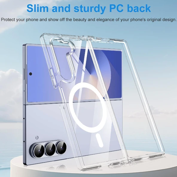 Samsung Galaxy Z Fold 6 Uyumlu Köşe Korumalı Darbe Emici Sert Sararmaz Şeffaf Magsafe Kılıf - 8