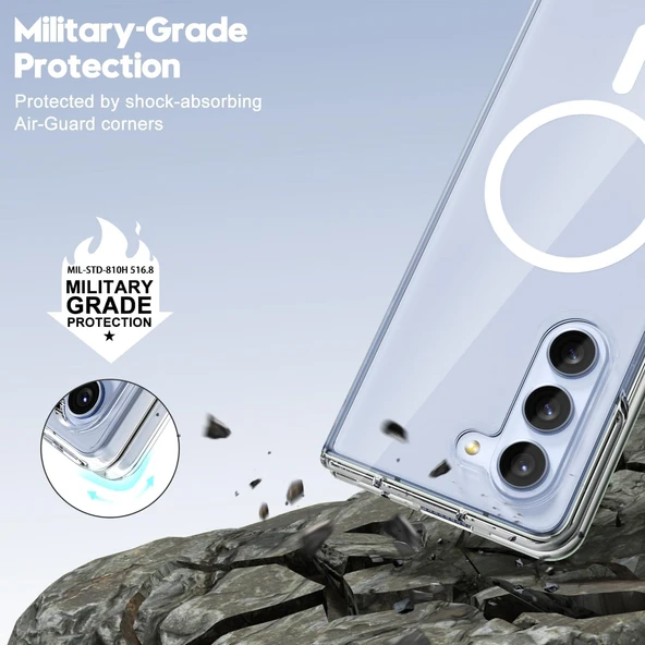 Samsung Galaxy Z Fold 6 Uyumlu Köşe Korumalı Darbe Emici Sert Sararmaz Şeffaf Magsafe Kılıf - 4