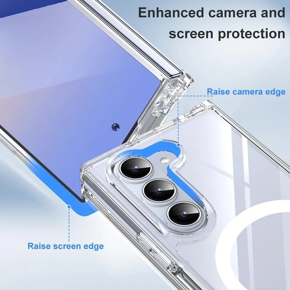 Samsung Galaxy Z Fold 6 Uyumlu Köşe Korumalı Darbe Emici Sert Sararmaz Şeffaf Magsafe Kılıf - 6