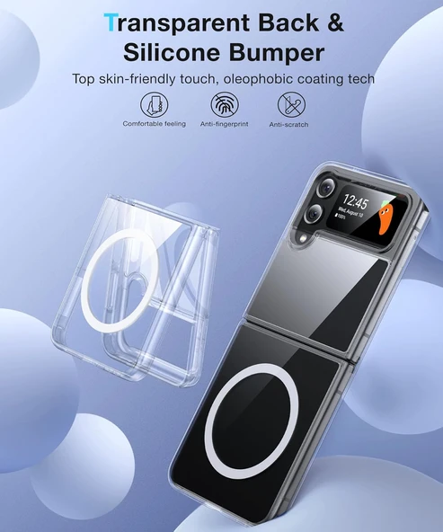 Samsung Galaxy Z Flip 4 Uyumlu Köşe Korumalı Darbe Emici Sert Sararmaz Şeffaf Magsafe Kılıf - Resim 2
