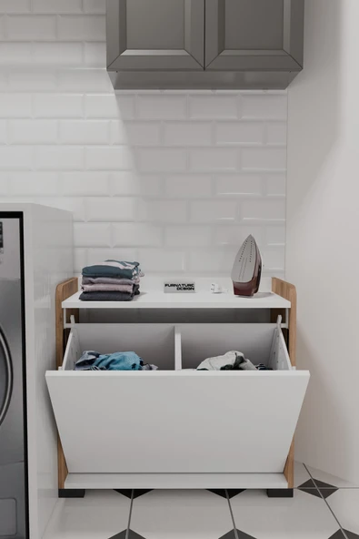 Duo 2 Bölmeli Çamaşırlık Çok Amaçlı İki Bölmeli Dolap Kirli Çamaşır Sepeti - 2