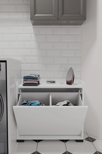 Duo 2 Bölmeli Çamaşırlık Çok Amaçlı İki Bölmeli Dolap Kirli Çamaşır Sepeti - 2