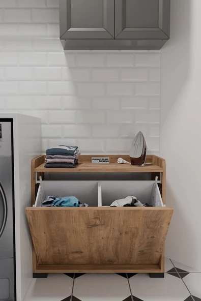 Duo 2 Bölmeli Çamaşırlık Çok Amaçlı İki Bölmeli Dolap Kirli Çamaşır Sepeti - 2