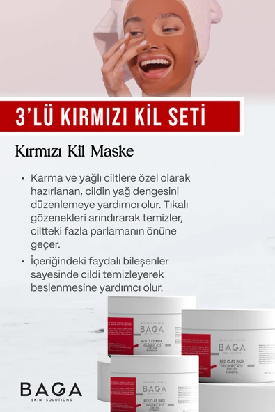 Kırmızı Kil Maske 3'lü - 4
