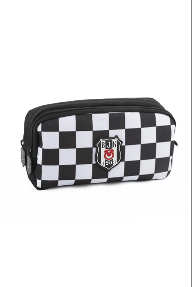 Beşiktaş Kalem Çantası Beşiktaş Siyah Beyaz Dama Desenli 2 Bölmeli Kalemlik - 1