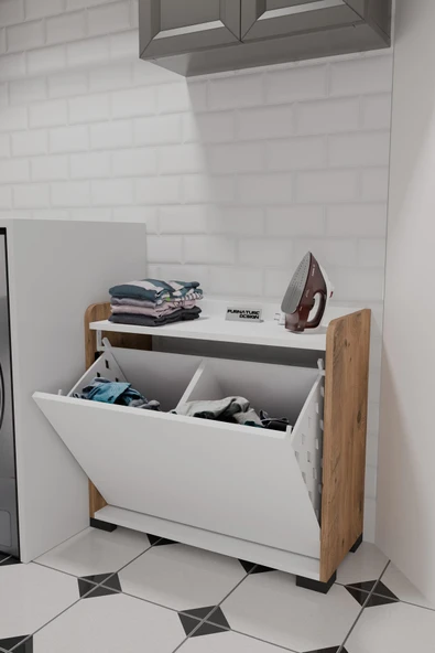 Duo 2 Bölmeli Çamaşırlık Çok Amaçlı İki Bölmeli Dolap Kirli Çamaşır Sepeti