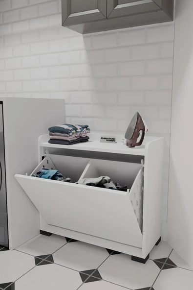 Duo 2 Bölmeli Çamaşırlık Çok Amaçlı İki Bölmeli Dolap Kirli Çamaşır Sepeti