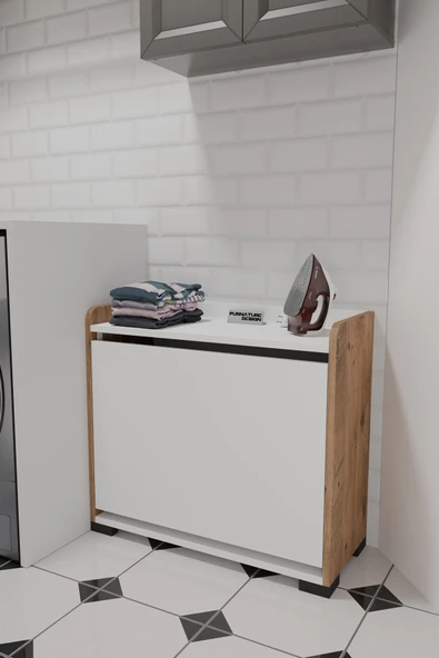 Duo 2 Bölmeli Çamaşırlık Çok Amaçlı İki Bölmeli Dolap Kirli Çamaşır Sepeti - 3