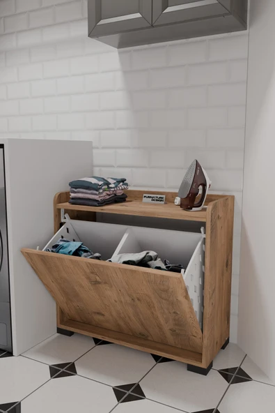 Duo 2 Bölmeli Çamaşırlık Çok Amaçlı İki Bölmeli Dolap Kirli Çamaşır Sepeti