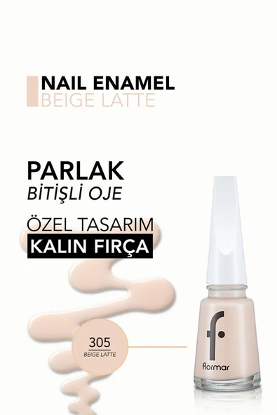 Klasik Parlak Bitişli Yüksek Pigmentli Oje -nail Enamel- 305 Beıge Latte New- 8682536035835 - Resim 5