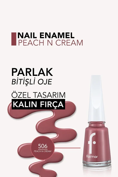 Nail Enamel Yüksek Pigmentli & Parlak Bitişli Oje Fne-506 Peach N Cream - 5