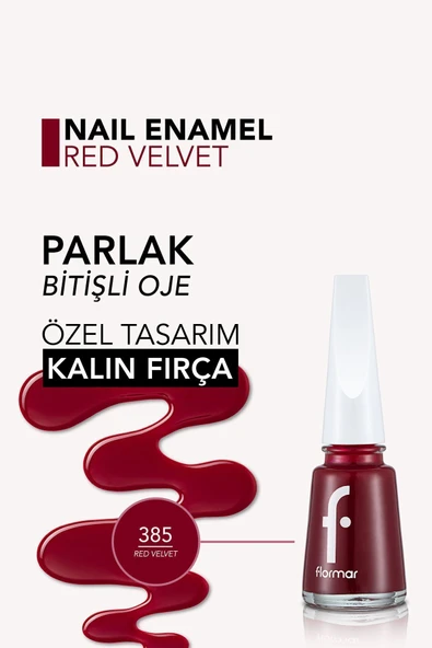 Klasik Parlak Bitişli Yüksek Pigmentli Oje - Nail Enamel- 385 Red Velvet New- 8682536035965 - 5