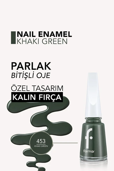Klasik Parlak Bitişli Yüksek Pigmentli Oje -nail Enamel- 453 Khakı Green New- 8682536036146 - 4