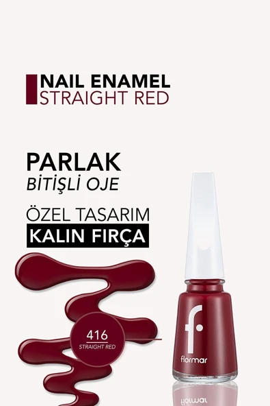 Klasik Parlak Bitişli Yüksek Pigmentli Oje - Nail Enamel -416 Straıght Red New- 8682536036047 - 5