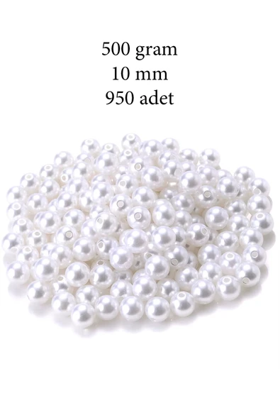 500 gram 10mm Beyaz Renk Plastik İnci Boncuk Çanta ve Takı Yapım Boncuğu (~950 adet)