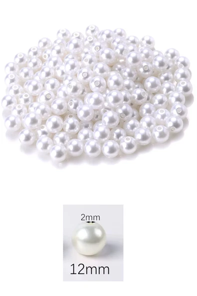 100 gram 12mm Beyaz Renk Plastik İnci Boncuk Çanta ve Takı Yapım Boncuğu (~80 adet) - 2
