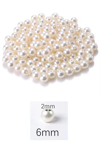 100 gram 6mm Krem Renk Plastik İnci Boncuk Çanta ve Takı Yapım Boncuğu (~750 adet) - 2