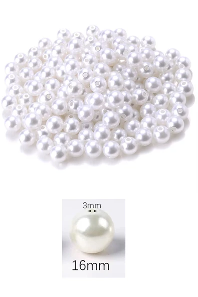 1.000 gram (1 kg.) 16mm Beyaz Renk Plastik İnci Boncuk Çanta ve Takı Yapım Boncuğu (~340 adet) - 2