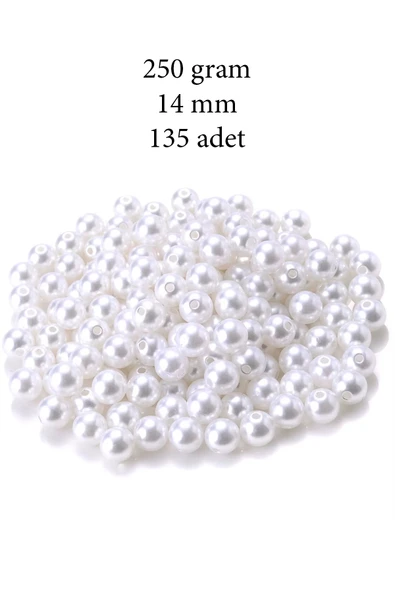 250 gram 14mm Beyaz Renk Plastik İnci Boncuk Çanta ve Takı Yapım Boncuğu (~135 adet)