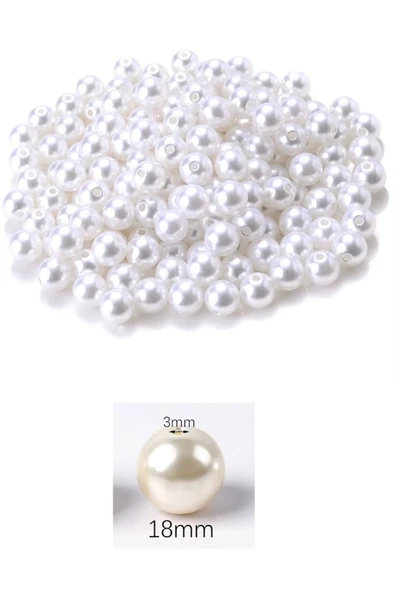 250 gram 18mm Beyaz Renk Plastik İnci Boncuk Çanta ve Takı Yapım Boncuğu (~55 adet) - 2