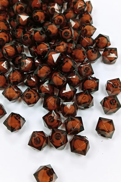 Küp Boncuk İçten Boncuklu Bileklik Çanta Boncuğu 10 mm 50 gr Kahverengi - BNC455 - 2