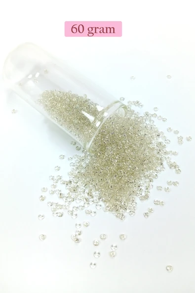 Dökme Cam Kum Boncuk (11/0) 2 mm - 60 Gram -  Şeffaf Beyaz - BNC053 - 1