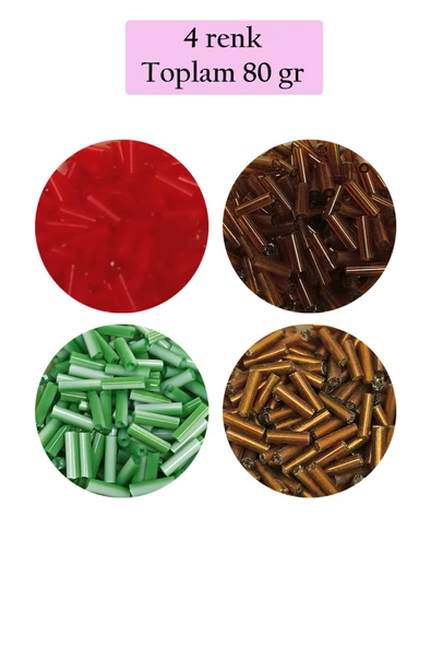 Uzun Boru Kesme Boncuk Çap 2mm Uzunluk 10 mm - 4 Renk - Toplam 80 Gram - BNC431 - 1