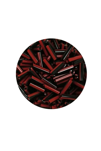 Uzun Boru Kesme Boncuk Çap 2mm Uzunluk 10 mm - 60 Gram - Kırmızı Siyah - BNC291 - 2
