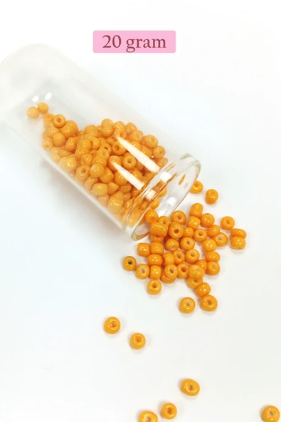 Dökme Cam Kum Boncuk Büyük Boy (6/0) 4 mm - 20 Gram - Açık Turuncu - BNC095 - 1