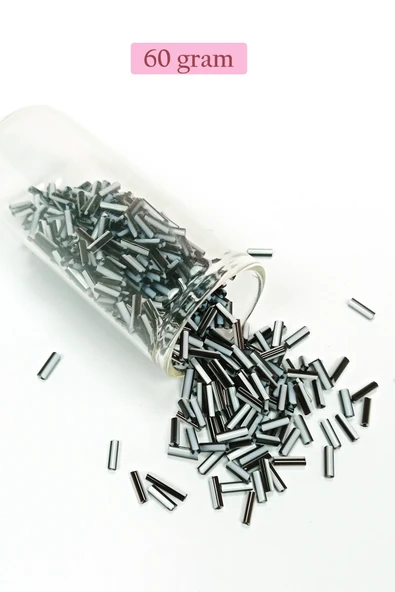 Uzun Boru Kesme Boncuk Çap 2mm Uzunluk 10 mm - 60 Gram - Siyah Beyaz - BNC290 - 1