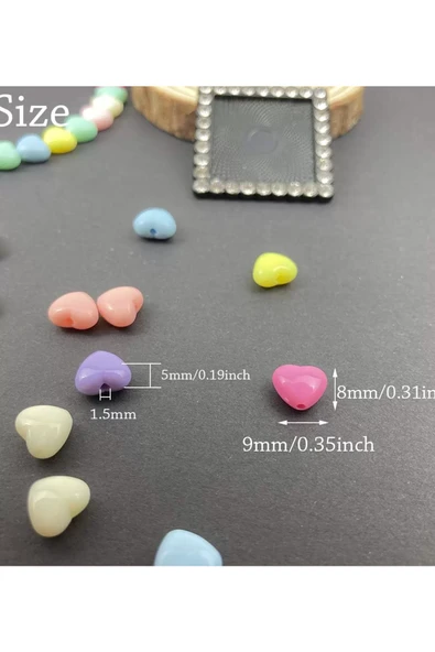 60 gr (300 adet) Şeker Rengi Akrilik Kalp Boncuklar Renkli Karışık Plastik Pastel Boncuklar Ara Boncuk Kalp Şekilli Kolye Bilezik için - 3