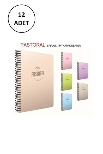Pastoral A4 Spiralli PP Kapak Defter 96YP Çizgili 12 Adet - 1