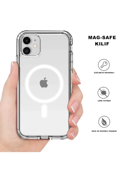 Iphone 12 Kılıf Kamera Lens Korumalı Magsafe Destekli Şeffaf Darbe Emici Sert Kapak - 3
