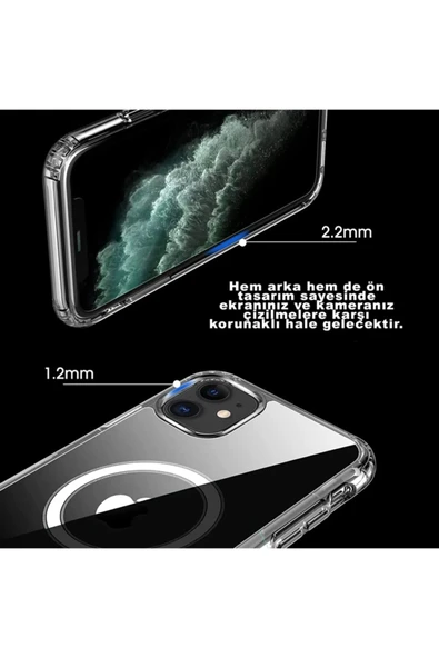 Iphone 12 Kılıf Kamera Lens Korumalı Magsafe Destekli Şeffaf Darbe Emici Sert Kapak - 6