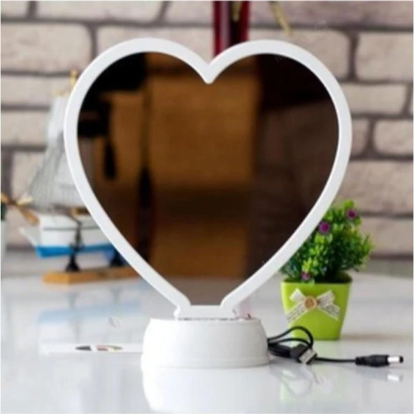 Beyaz Led Işıklı Kalp Şeklinde Sihirli Ayna - 2