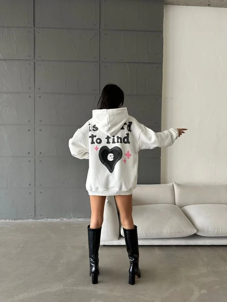 3 iplik şardonlu oversize compact true baskılı sweat Beyaz - 2