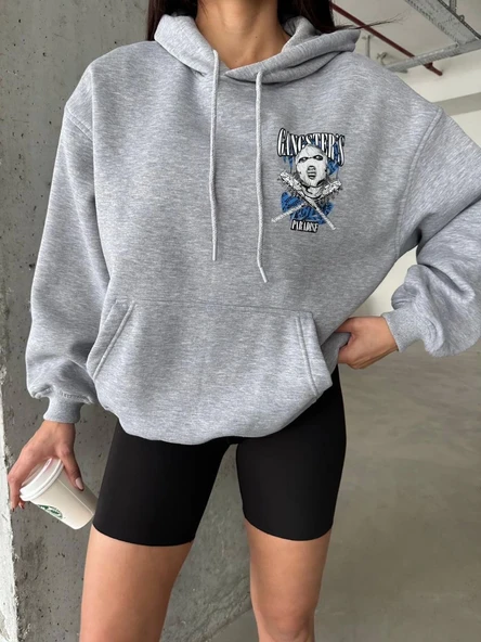 3 iplik şardonlu oversize compact kafa baskılı sweat gri - 3