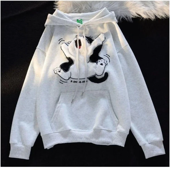 3 iplik şardonlu oversize compact peluş baskılı sweat beyaz - 3