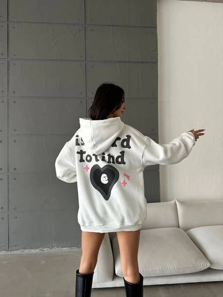 3 iplik şardonlu oversize compact true baskılı sweat Beyaz - 5